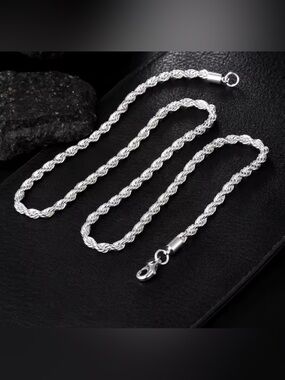 High Quality Fine 925 Sterling Silver Necklace Bracelets Set 4MM
